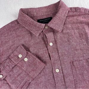 Banana Republic Shirt Men L Red Linen Blend Button Up Slim Hybrid Roll Up Sleeve
